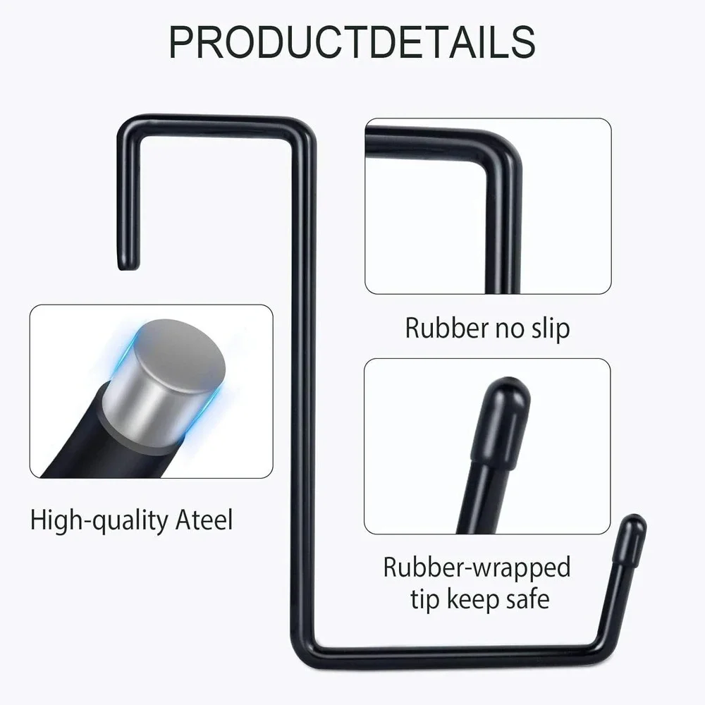6 Pack Heavy Duty Steel Garage Storage J-Hooks 50lb Capacity Black Rubber Coated